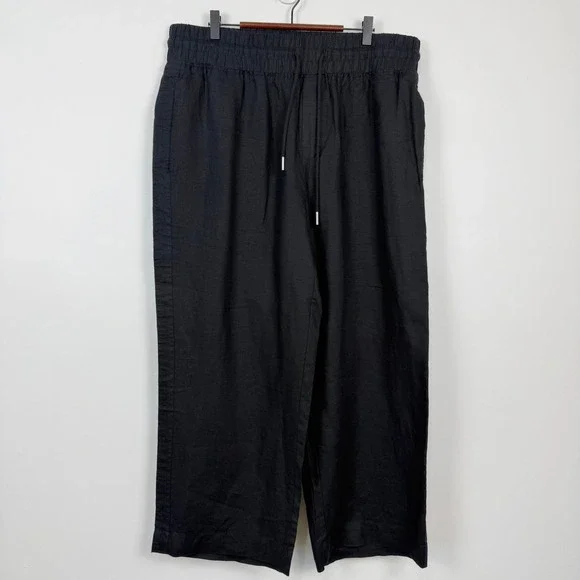 Quince European Linen Wide Leg Pants Women XL 26" Inseam Black Minimalist Casual - Picture 2 of 6